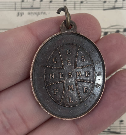 Large Antique French Religious Medal Pendant St Benedict c1900