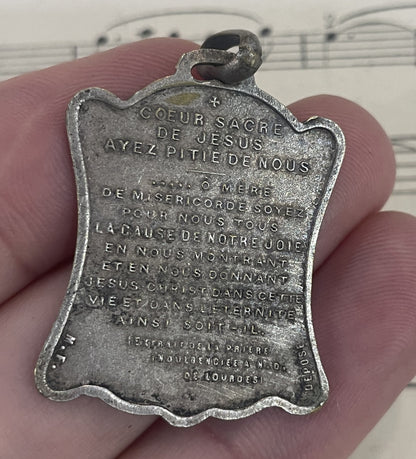 Large Antique French Religious Medal Pendant Jesus Mary c1920