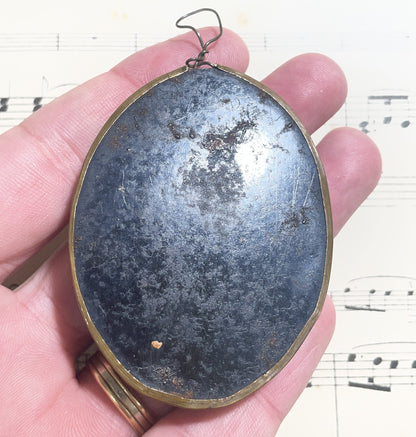 Rare Small Antique French Reliquary / Ex Voto Sacred Heart  Domed Glass c1880