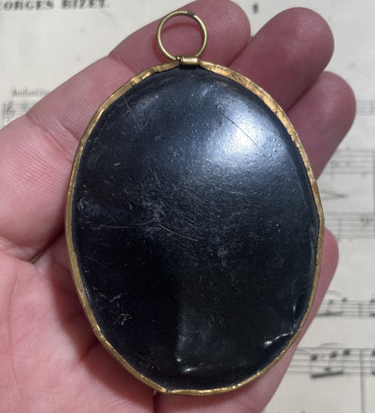 Rare Small Antique French Reliquary / Ex Voto  Sacred Heart Domed Glass c1880