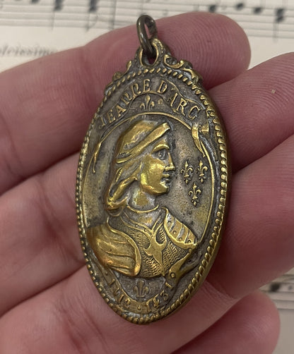 Rare Large Antique French Joan of Arc Religious Medal c1920
