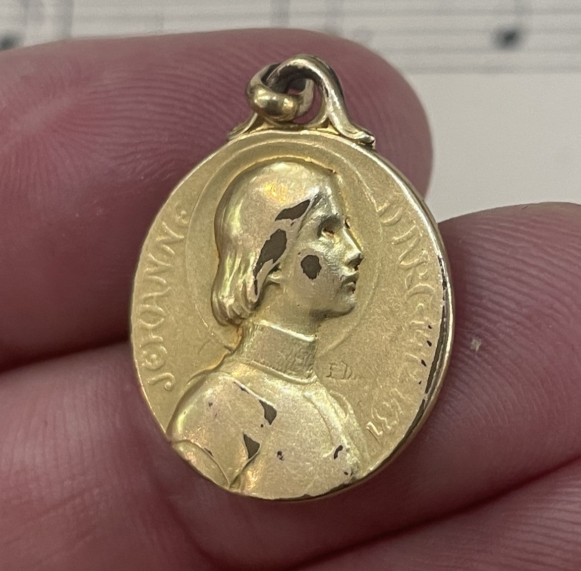 Rare Antique French Joan of Arc Gold-filled Medal Signed Dropsy c1882