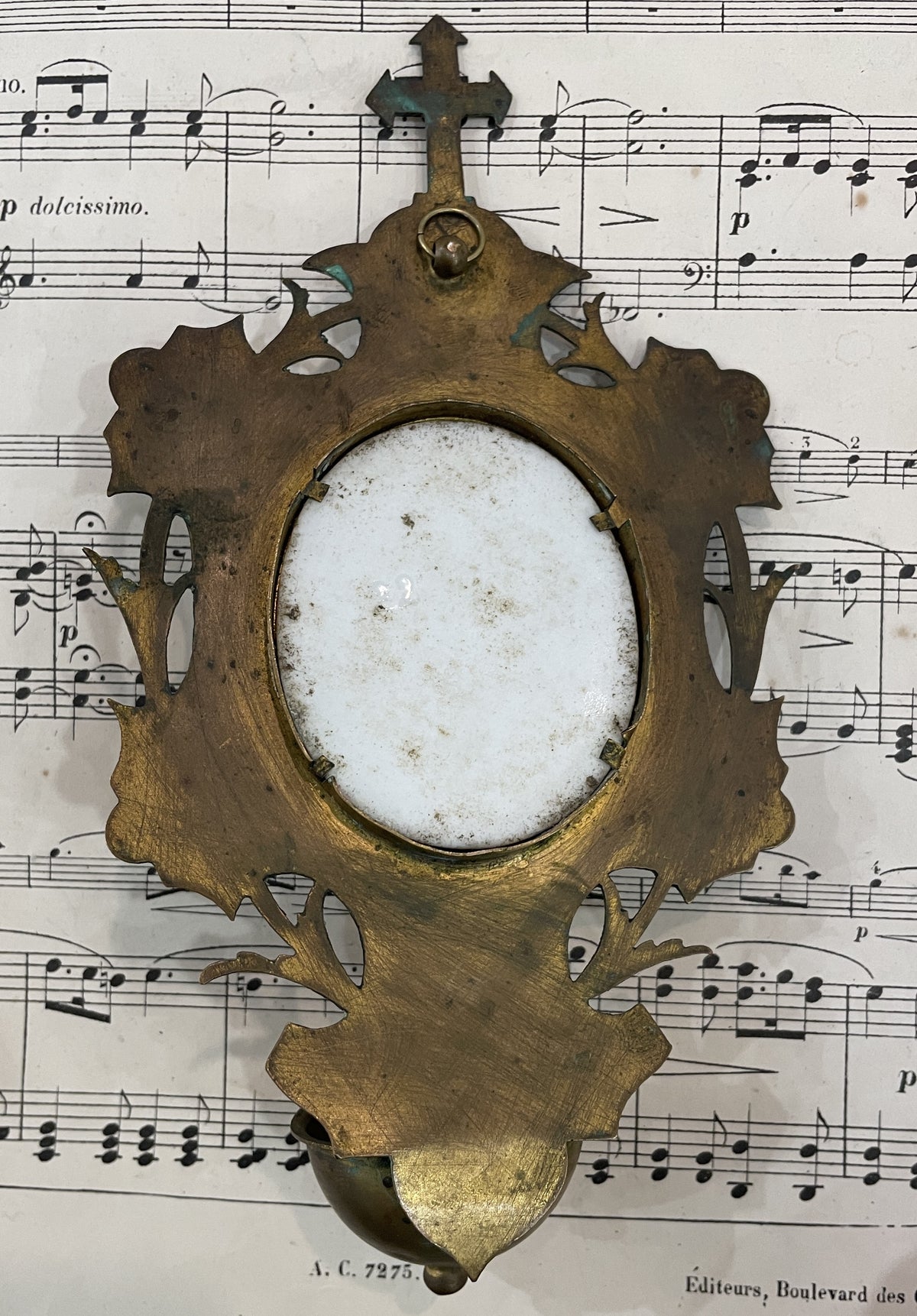 Rare Antique French Mary Magdalene Hand Painted Porcelain Holy Water Font c1880