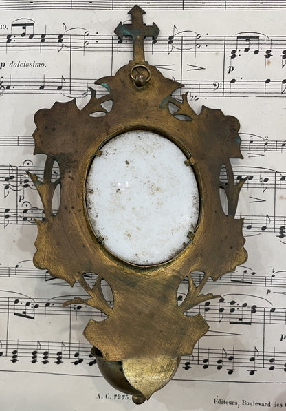 Rare Antique French Mary Magdalene Hand Painted Porcelain Holy Water Font c1880