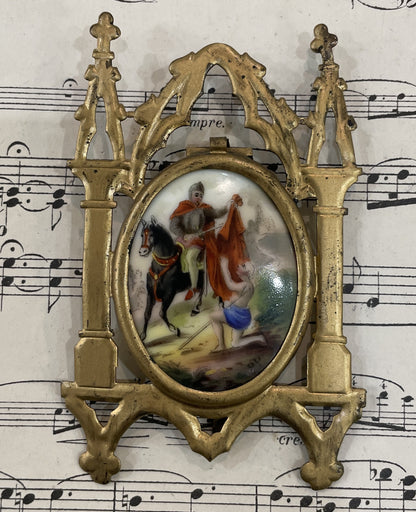 Antique French Hand Painted Porcelain St Martin of Tours Stand c1900
