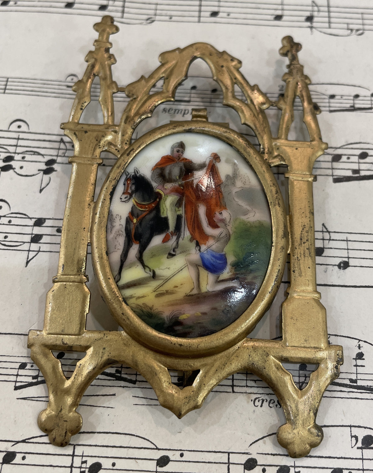 Antique French Hand Painted Porcelain St Martin of Tours Stand c1900