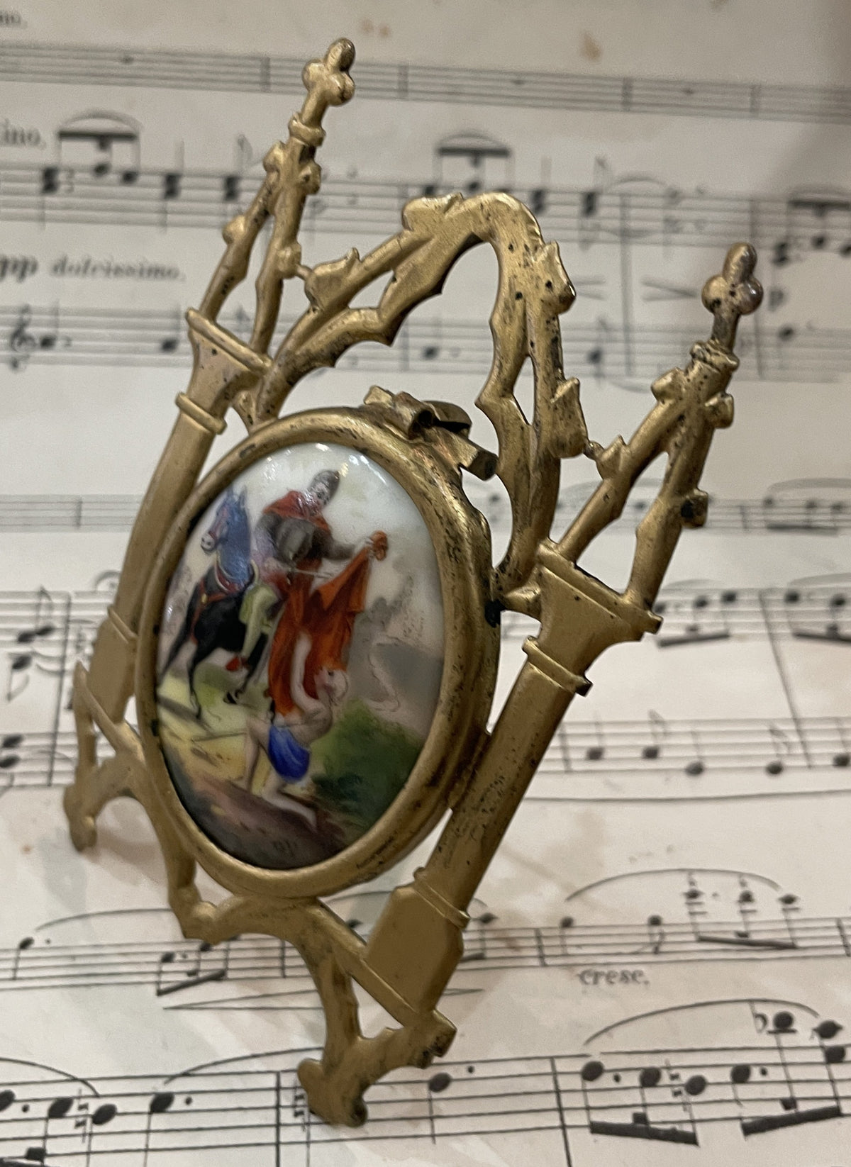 Antique French Hand Painted Porcelain St Martin of Tours Stand c1900