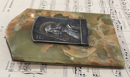 Rare Antique French Joan of Arc Religious Onyx Plaque Signed L. de Helly c1920