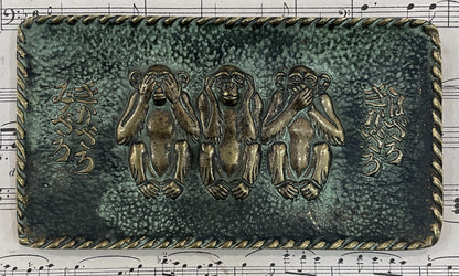 Antique French Max LeVerrier Bronze Tray Chinese Monkeys Happiness Secret c1940
