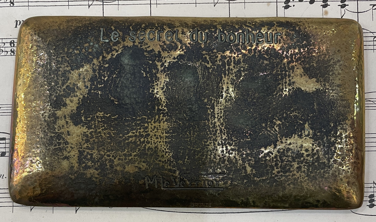 Antique French Max LeVerrier Bronze Tray Chinese Monkeys Happiness Secret c1940