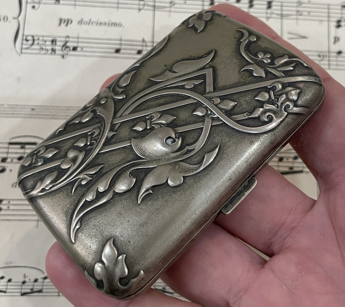 Antique French Art Nouveau Silver Plated Cigarette Case c1900