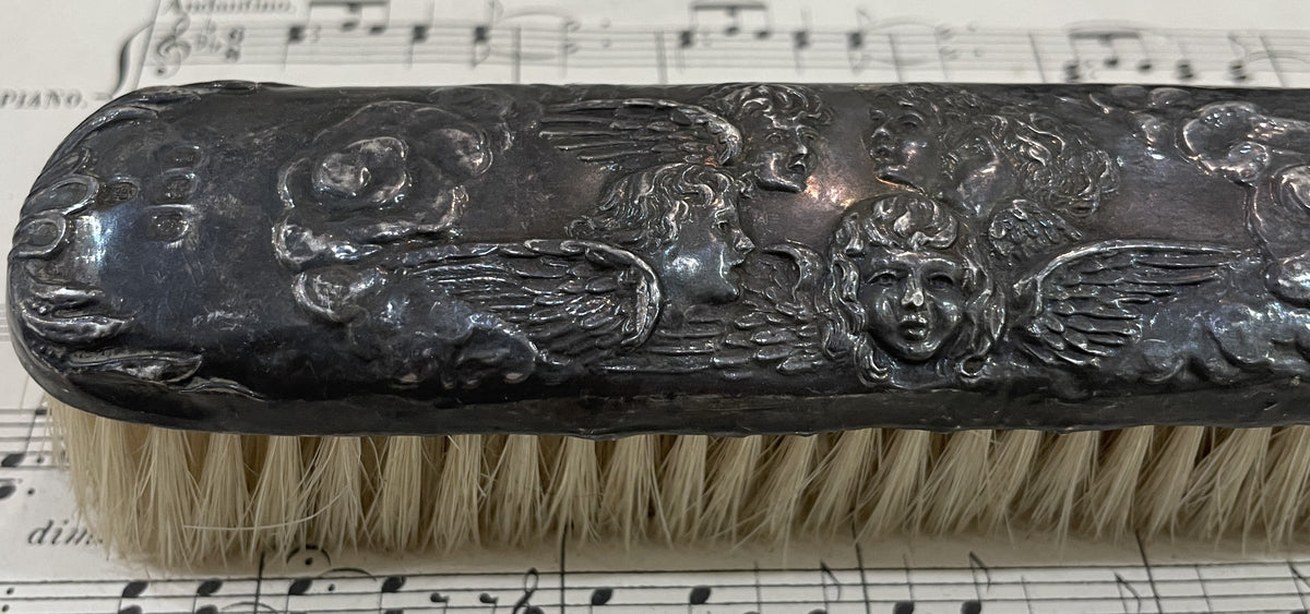 Rare Antique English Art Nouveau Sterling Silver Brush Angels c1905