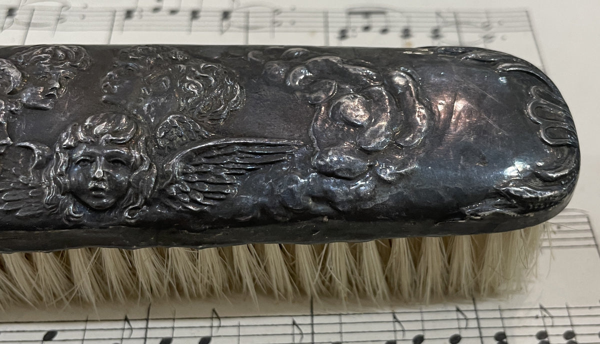 Rare Antique English Art Nouveau Sterling Silver Brush Angels c1905