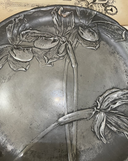 Large Antique German Art Nouveau Pewter Tray Flowers Kayserzinn c1900