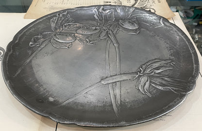 Large Antique German Art Nouveau Pewter Tray Flowers Kayserzinn c1900