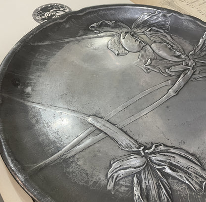 Large Antique German Art Nouveau Pewter Tray Flowers Kayserzinn c1900