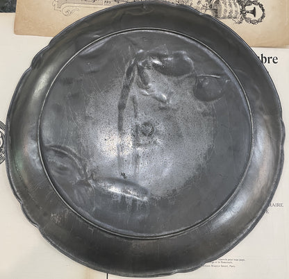 Large Antique German Art Nouveau Pewter Tray Flowers Kayserzinn c1900