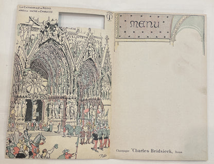 Rare Antique French Joan of Arc Menu Reims Cathedral Charles Heidsieck c1930