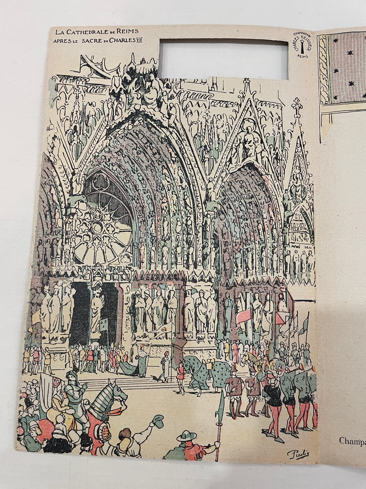 Rare Antique French Joan of Arc Menu Reims Cathedral Charles Heidsieck c1930