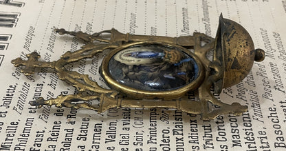 Antique French Apparition of Lourdes Hand Painted Porcelain Holy Water Font c1900