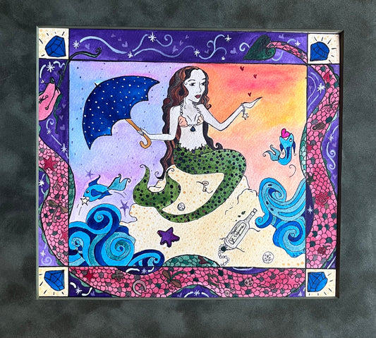 Message in a Bottle - Original Framed Watercolor