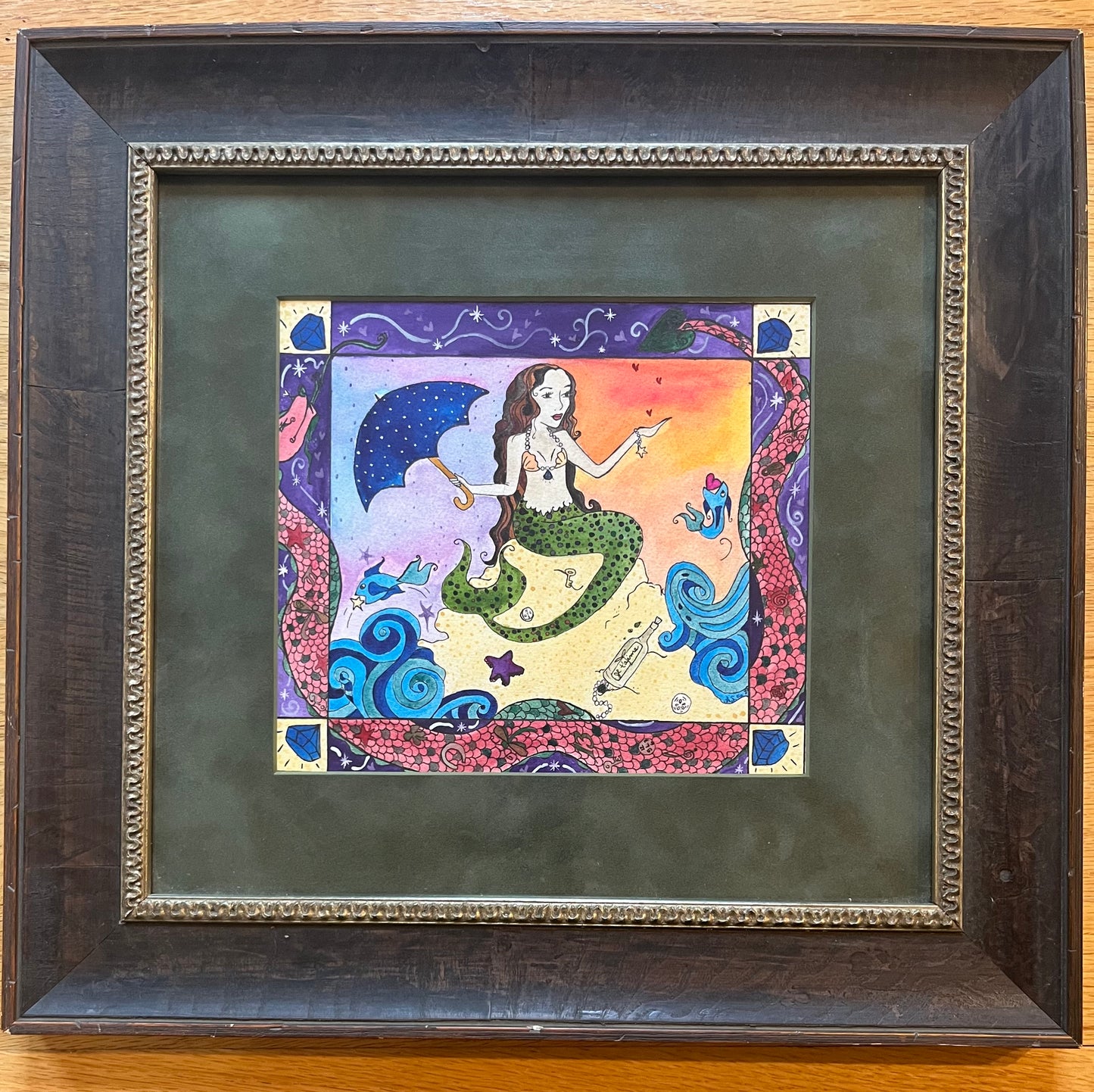 Message in a Bottle - Original Framed Watercolor