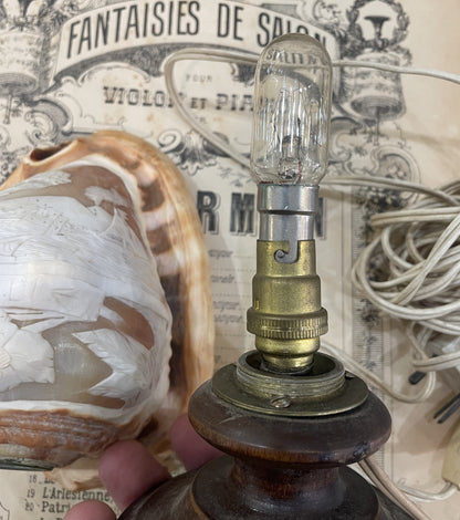 Rare Antique Italian Carved Shell Cameo Lamp Landscape Volcano Napoli c1940