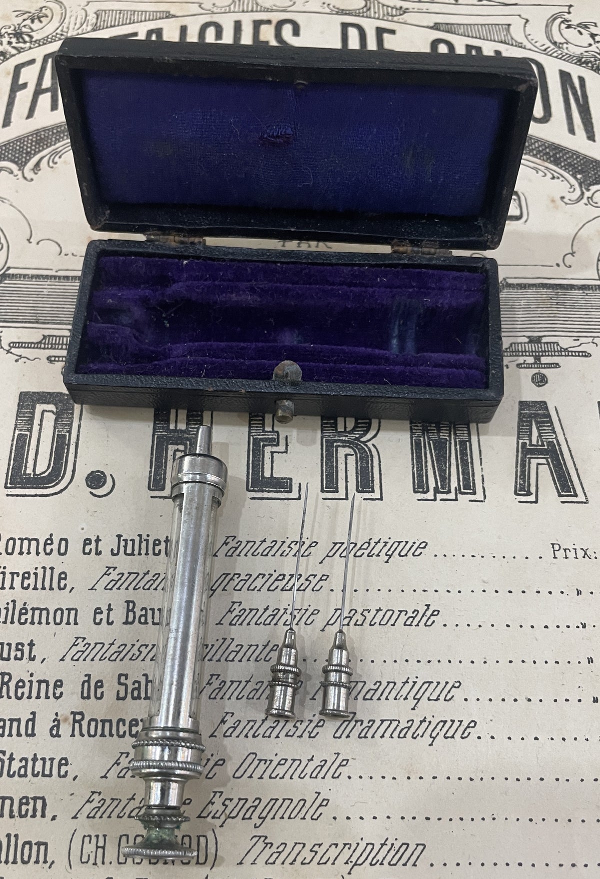 Antique French Doctor Kit Syringe Curiosity Original Box c1900
