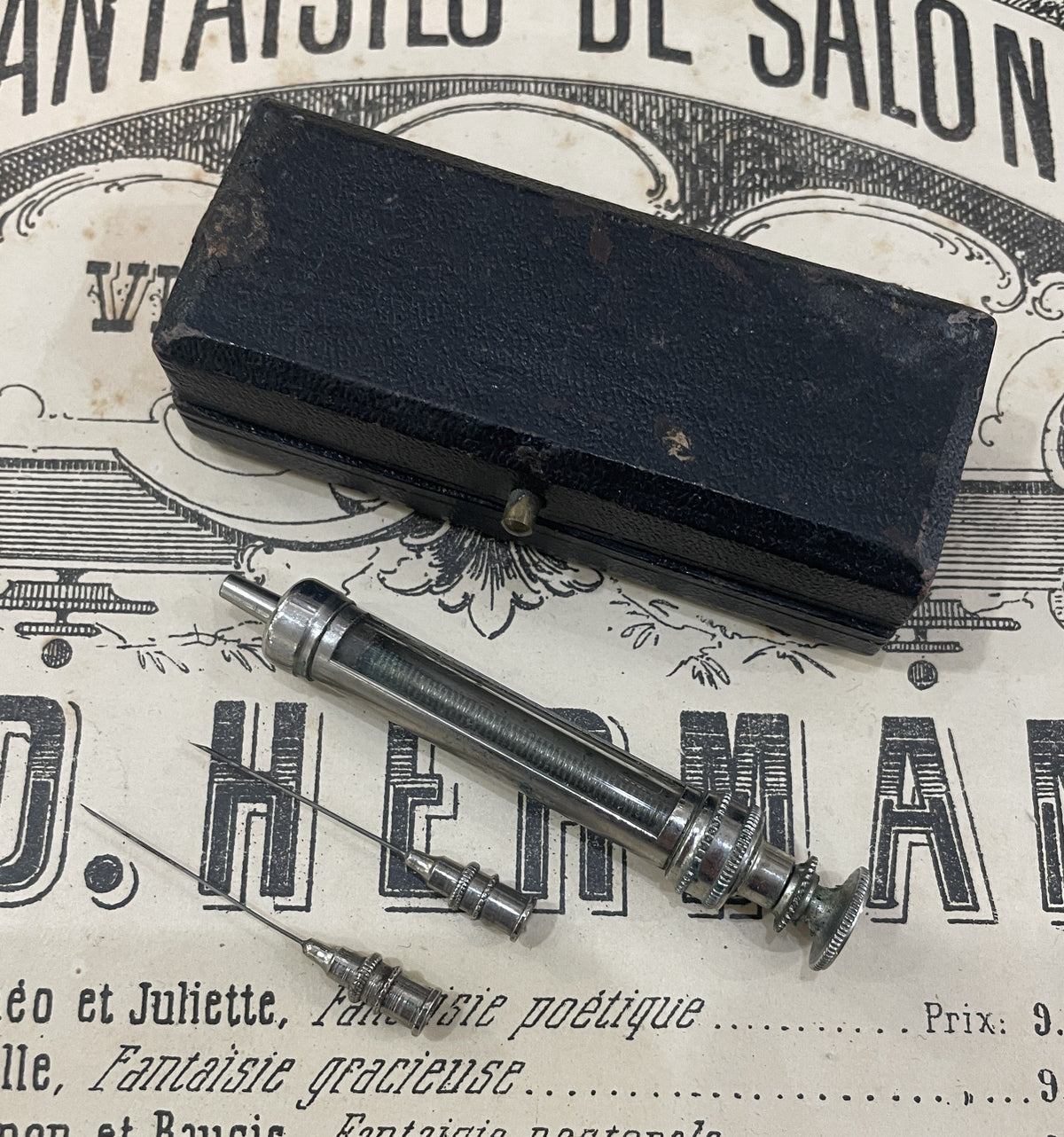 Antique French Doctor Kit Syringe Curiosity Original Box c1900