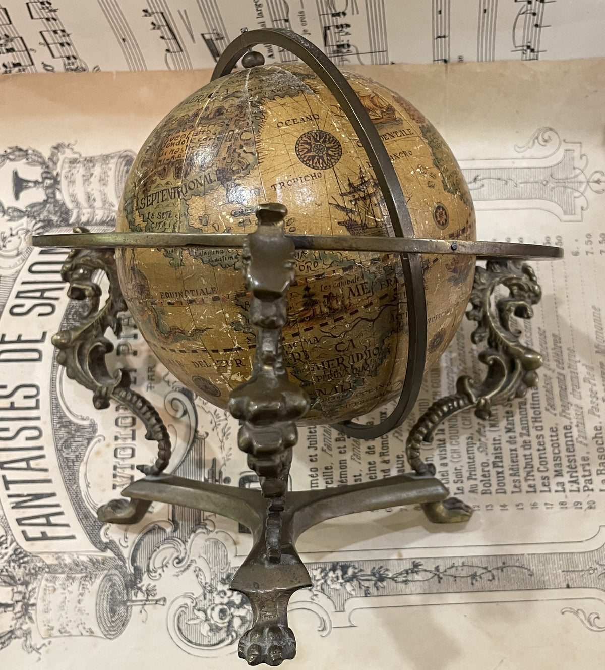Rare Antique Italian Bronze Globe Dragon Chimera c1880