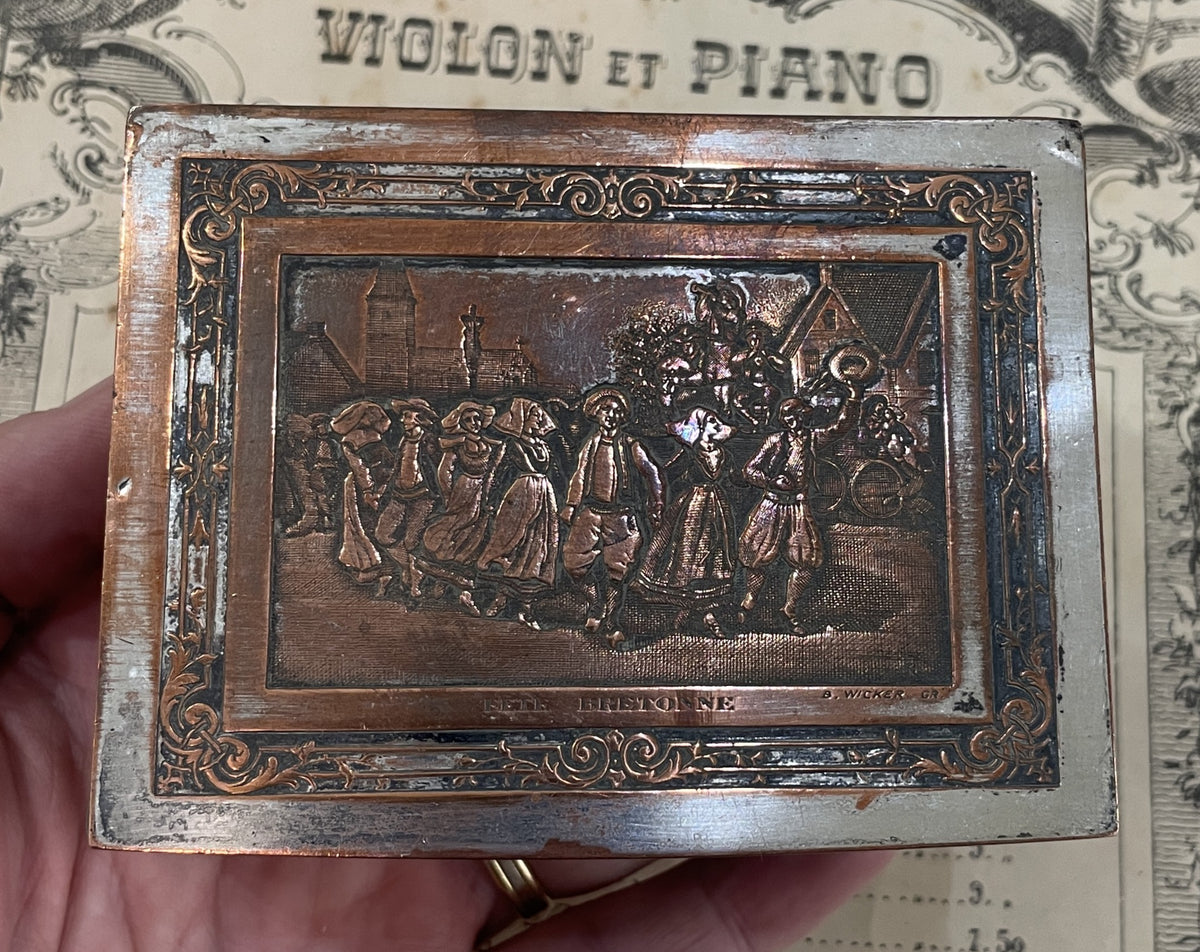 Rare Antique French Bronze Jewelry Box Signed Wicker c1920