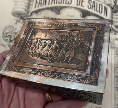 Rare Antique French Bronze Jewelry Box Signed Wicker c1920