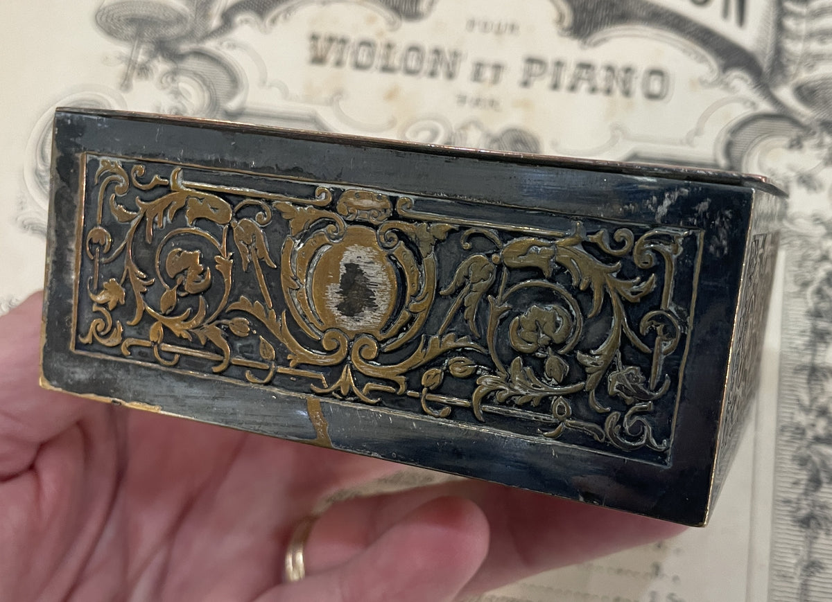 Rare Antique French Bronze Jewelry Box Signed Wicker c1920