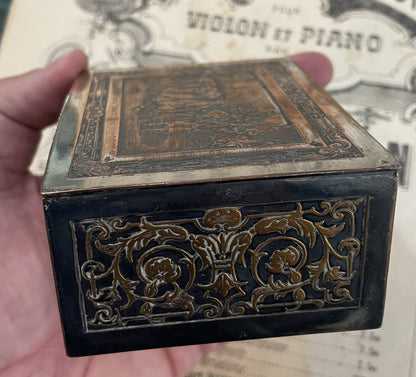 Rare Antique French Bronze Jewelry Box Signed Wicker c1920