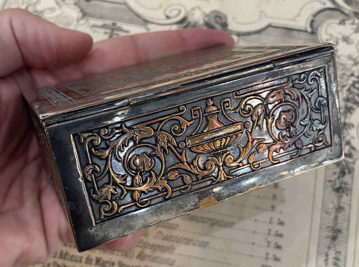 Rare Antique French Bronze Jewelry Box Signed Wicker c1920