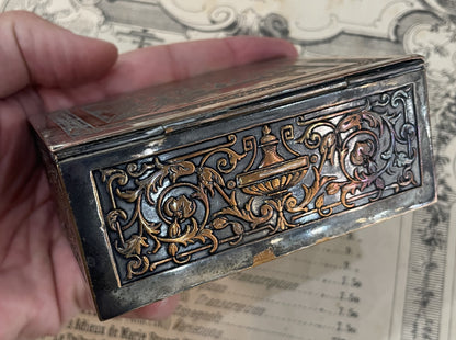 Rare Antique French Bronze Jewelry Box Signed Wicker c1920