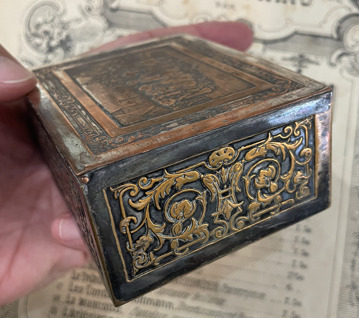 Rare Antique French Bronze Jewelry Box Signed Wicker c1920