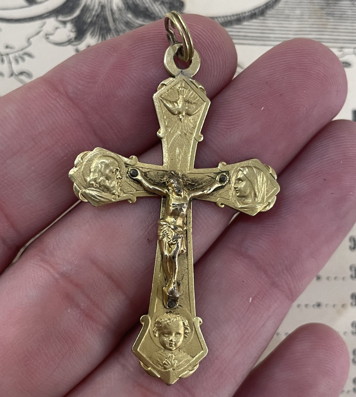 Antique French Art Nouveau Gold-filled Pendant Cross Bird c1920