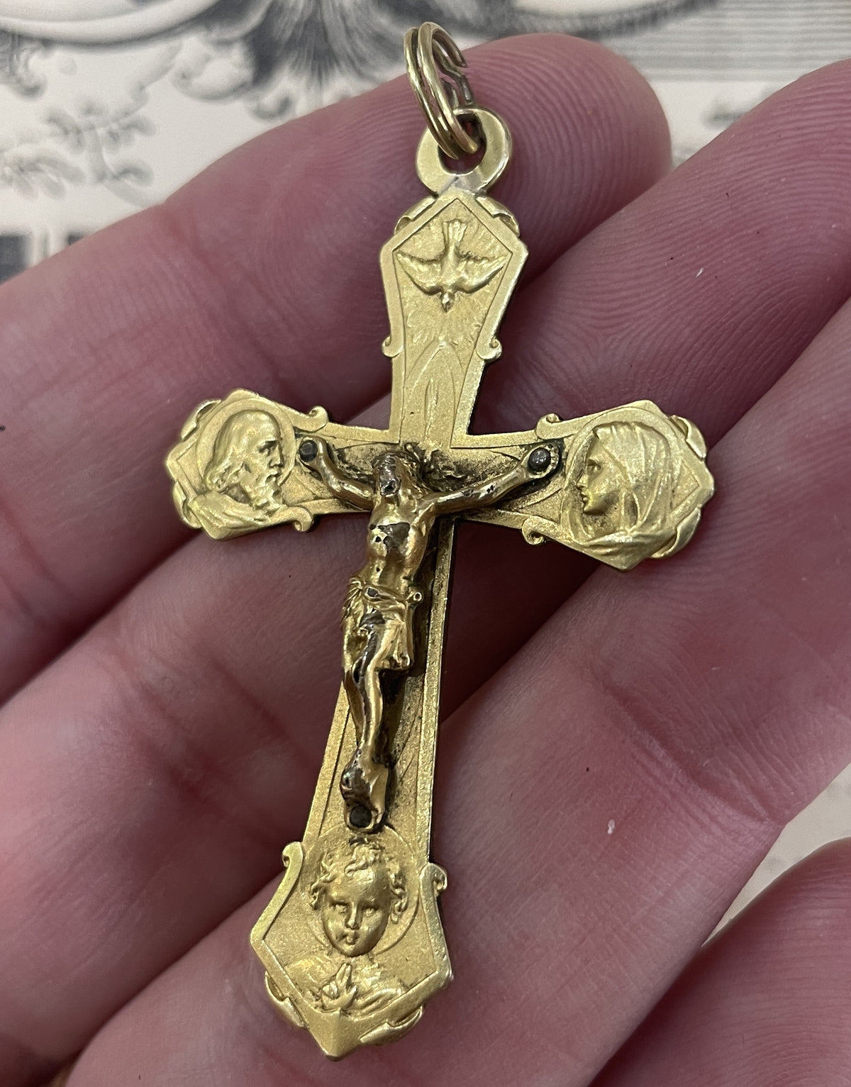 Antique French Art Nouveau Gold-filled Pendant Cross Bird c1920