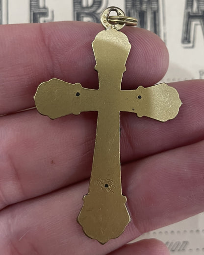 Antique French Art Nouveau Gold-filled Pendant Cross Bird c1920