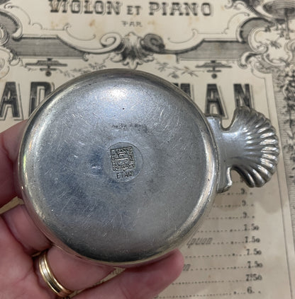 Antique French Art Nouveau Pewter Tastevin Wine Tasting Cup Fleur de Lys 1940