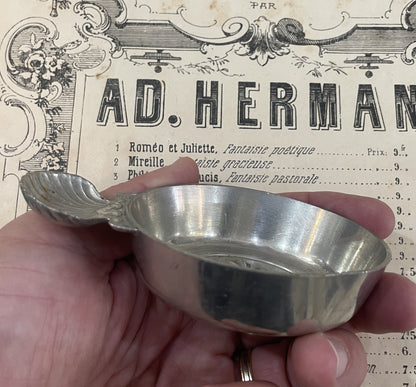 Antique French Art Nouveau Pewter Tastevin Wine Tasting Cup Fleur de Lys 1940