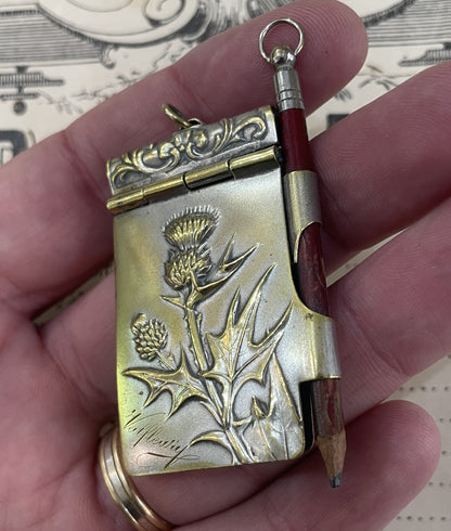 Antique French Art Nouveau Dance Card Thistle c1900