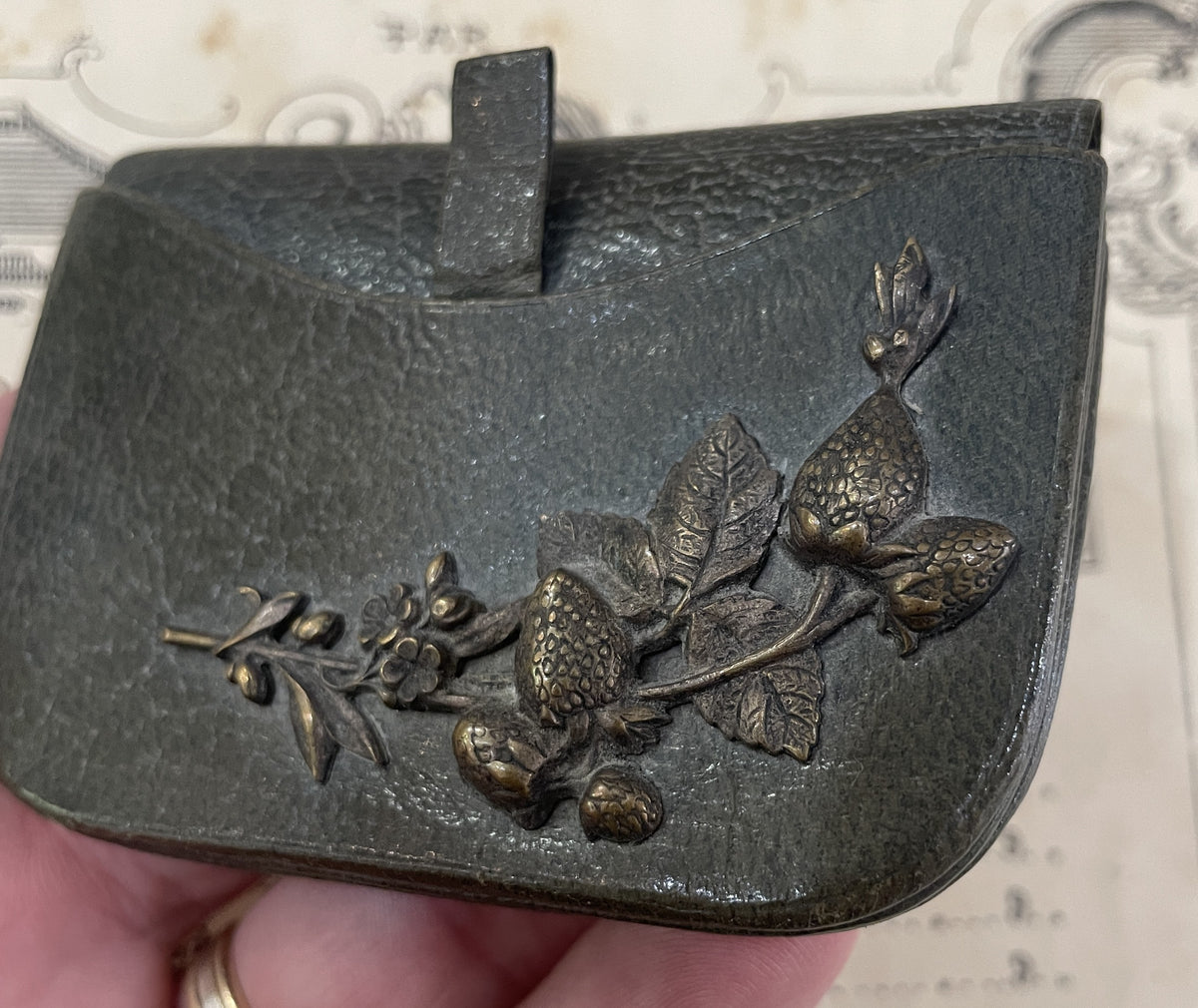 Rare Antique French Wallet Coin Holder Strawberries c1920