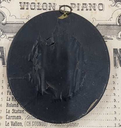 Antique French Mourning Hair Art Domed Glass Wooden Frame c1880
