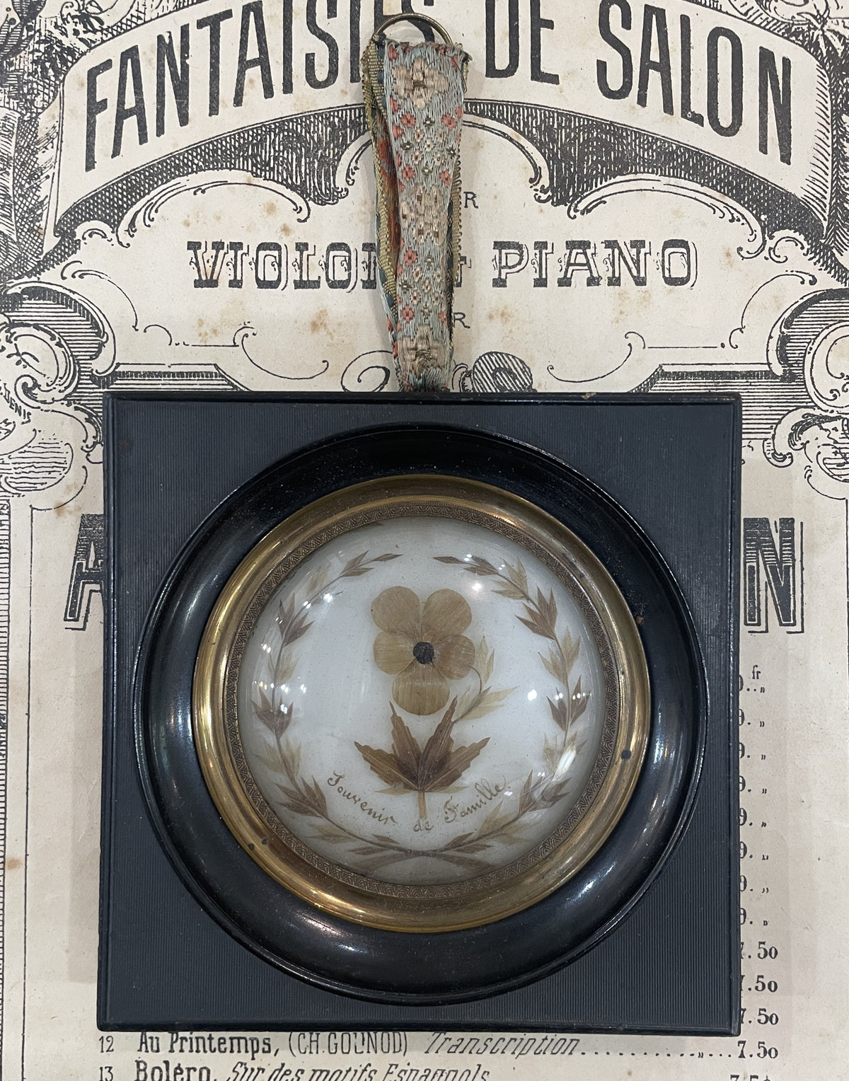 Rare Antique French Mourning Hair Art Domed Glass Wooden Frame c1860