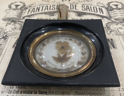 Rare Antique French Mourning Hair Art Domed Glass Wooden Frame c1860