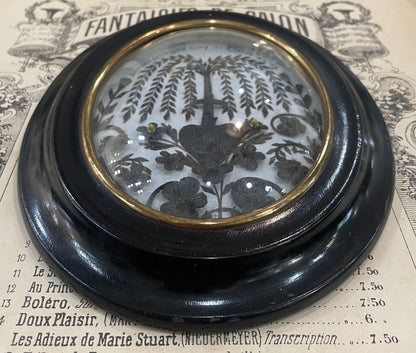 Rare Large Antique French Mourning Hair Art Domed Glass Wooden Frame Heart c1880