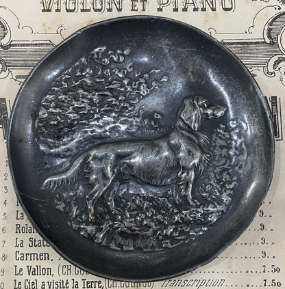 Antique French Art Nouveau Pewter Tray Dog c1897