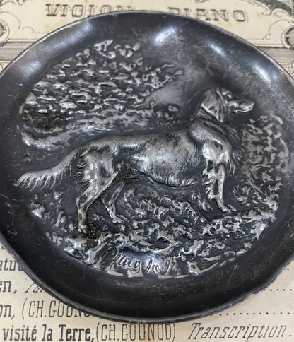 Antique French Art Nouveau Pewter Tray Dog c1897